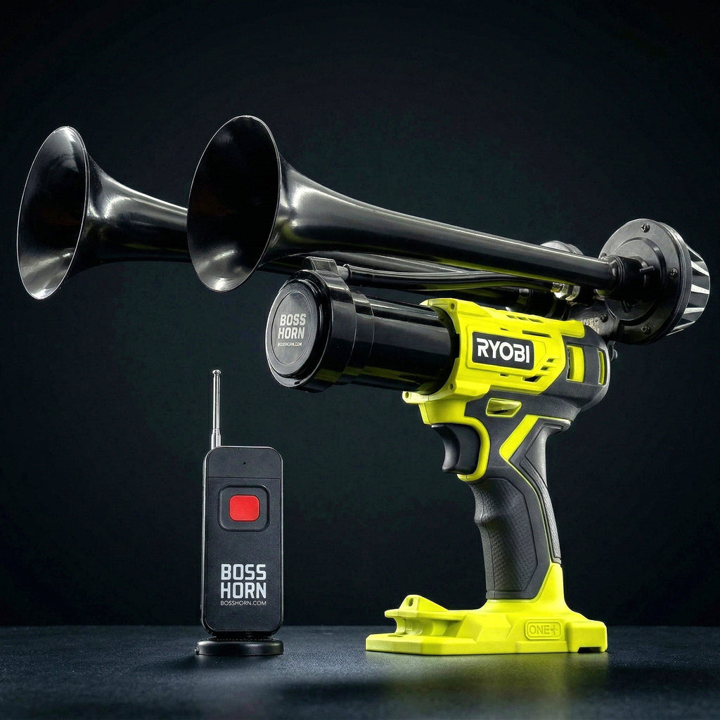 Dual Train Horn for Ryobi® 18v Battery (New 2026 Model) - BossHorn  dark