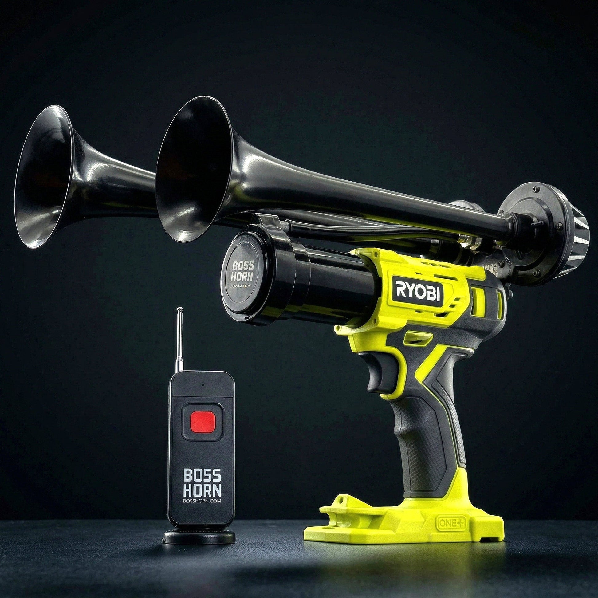 Dual Train Horn for Ryobi® 18v Battery (New 2026 Model) - BossHorn  dark
