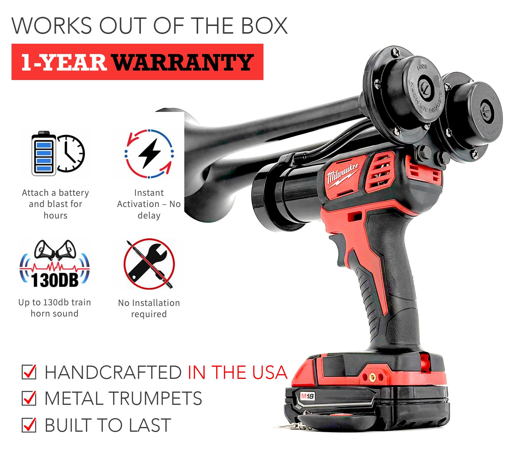 Milwaukee tool with features highlighted on a white background