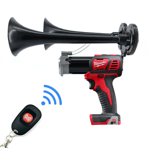 Milwaukee cordless air horn with remote control on a white background